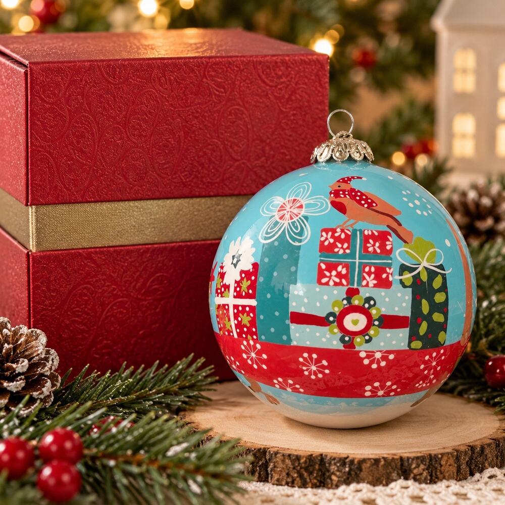 Pier 1 Li Bien 2014 Glass Christmas Ornament Dog Bird Gifts w/ Box